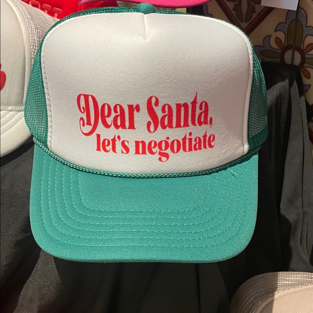 NWT DEAR SANTA LETS NEGOTIATE Green Trucker hat
